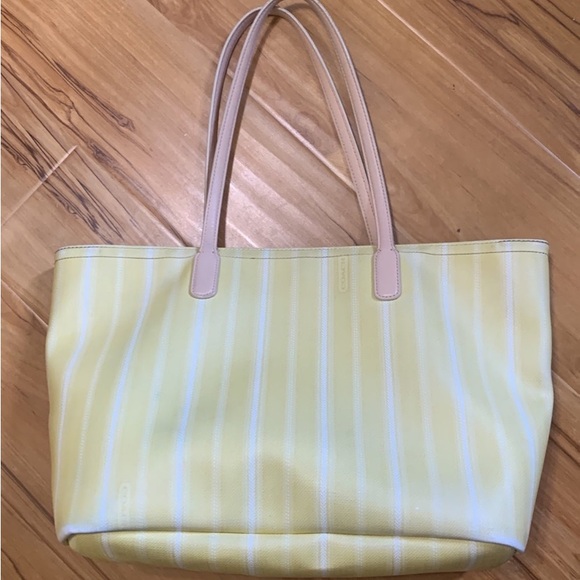 Coach Legacy Weekend Ticking Stripe Yellow Tote Bag - Picture 5 of 10
